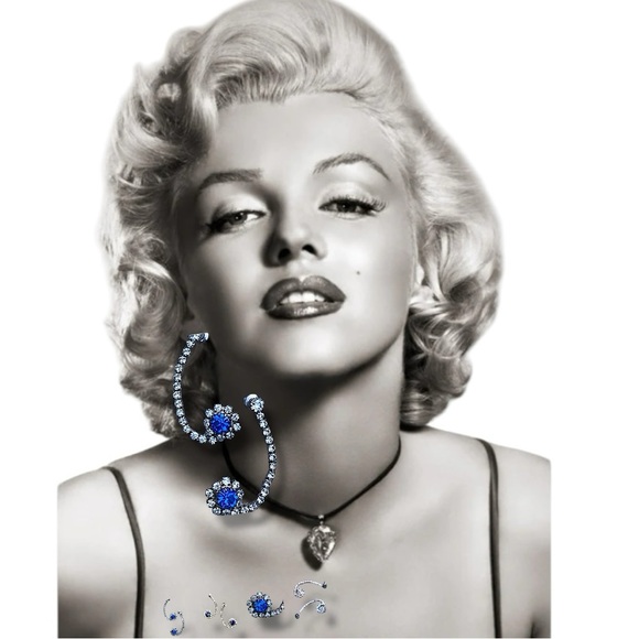 Vintage 90s Faux Diamond & Sapphire Swirl drop party Earrings - Picture 1 of 10